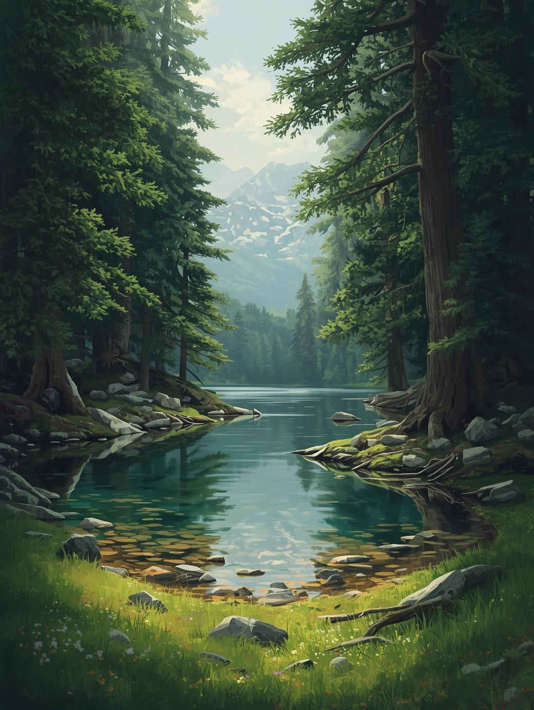 Paint by Number Serene Mountain Lake Retreat - DIY Canvas Paint by Number Kit