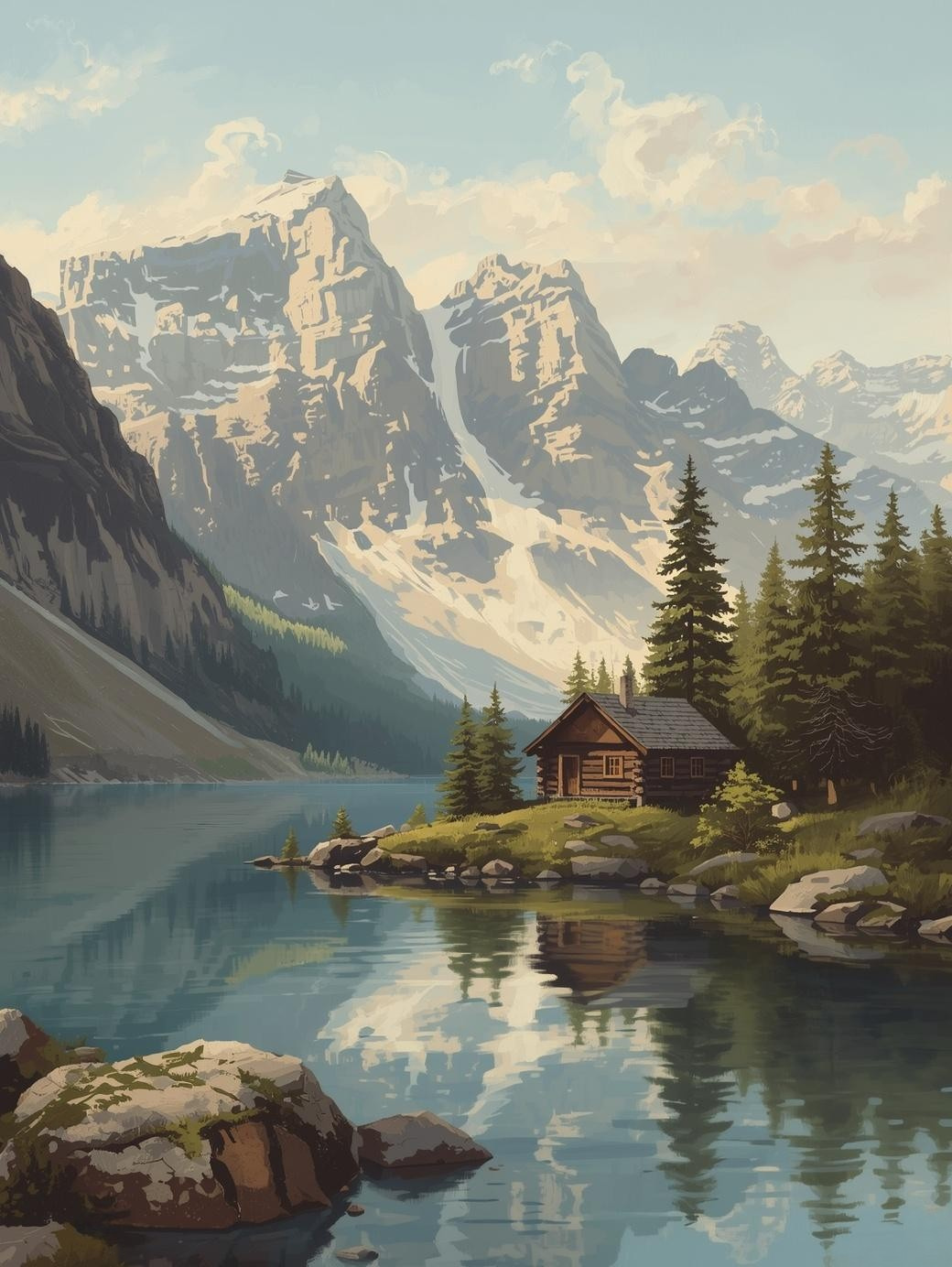 Paint by Number Alpine Lake Cabin Retreat - DIY Canvas Paint by Number Kit
