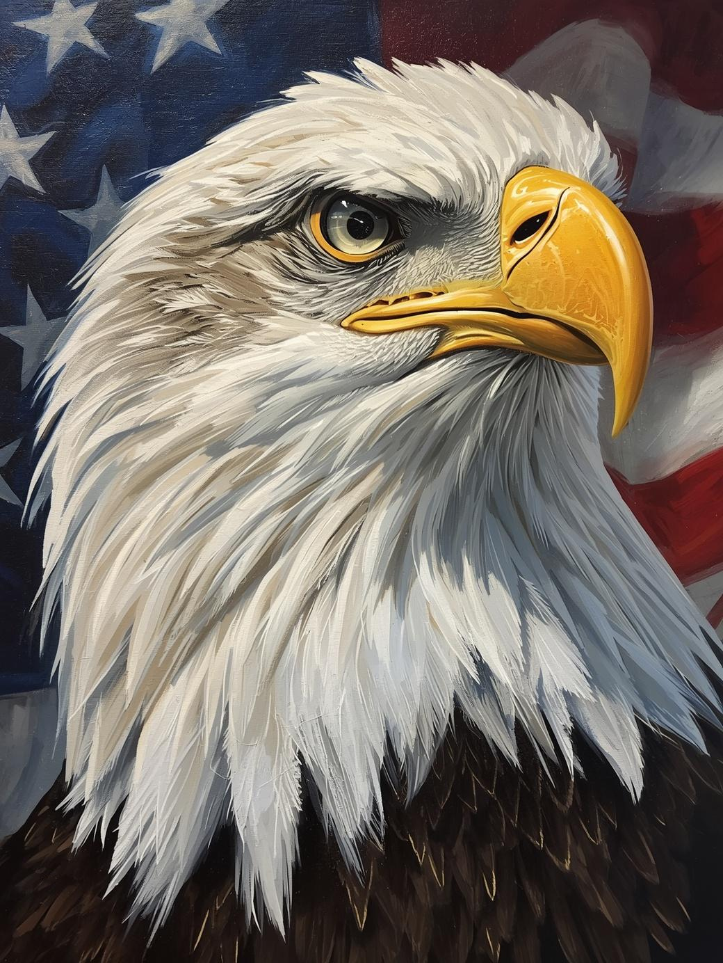 Paint by Number Bald Eagle Close-Up Portrait with American Flag Background - Paint by Number Kit for Adults