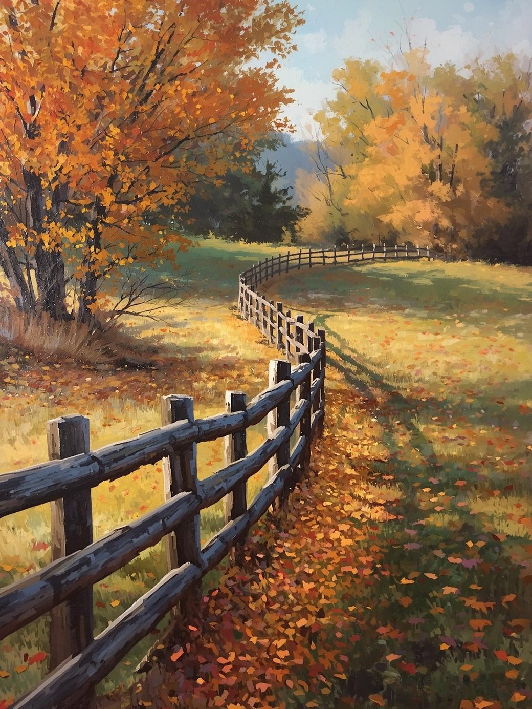 Paint by Number Winding Fence Through Fall Fields – Relaxing Paint Kit