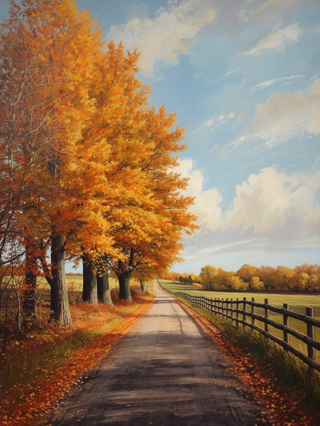 Paint by Number Autumn Country Road with Fence – DIY Painting Kit