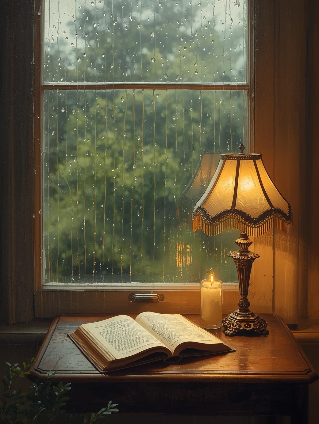 Paint by Number Rainy Window Reading Scene with Candlelight – Paint by Numbers Canvas Kit for Adults