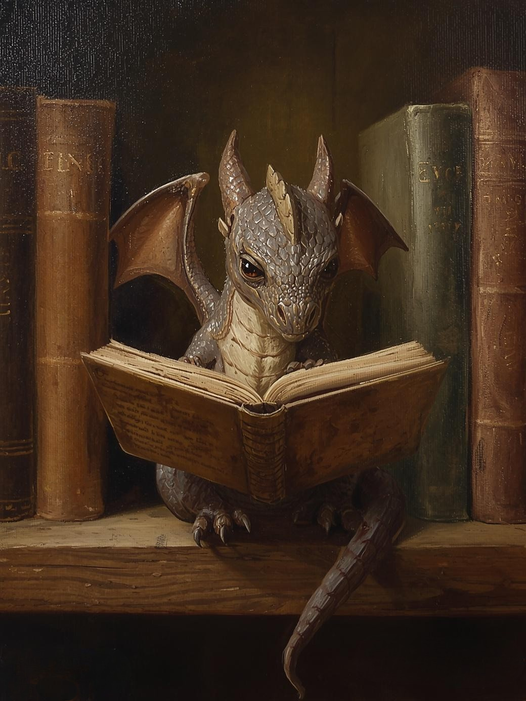 Paint by Number Cute Baby Dragon Reading a Book – Paint by Number Kit for Adults