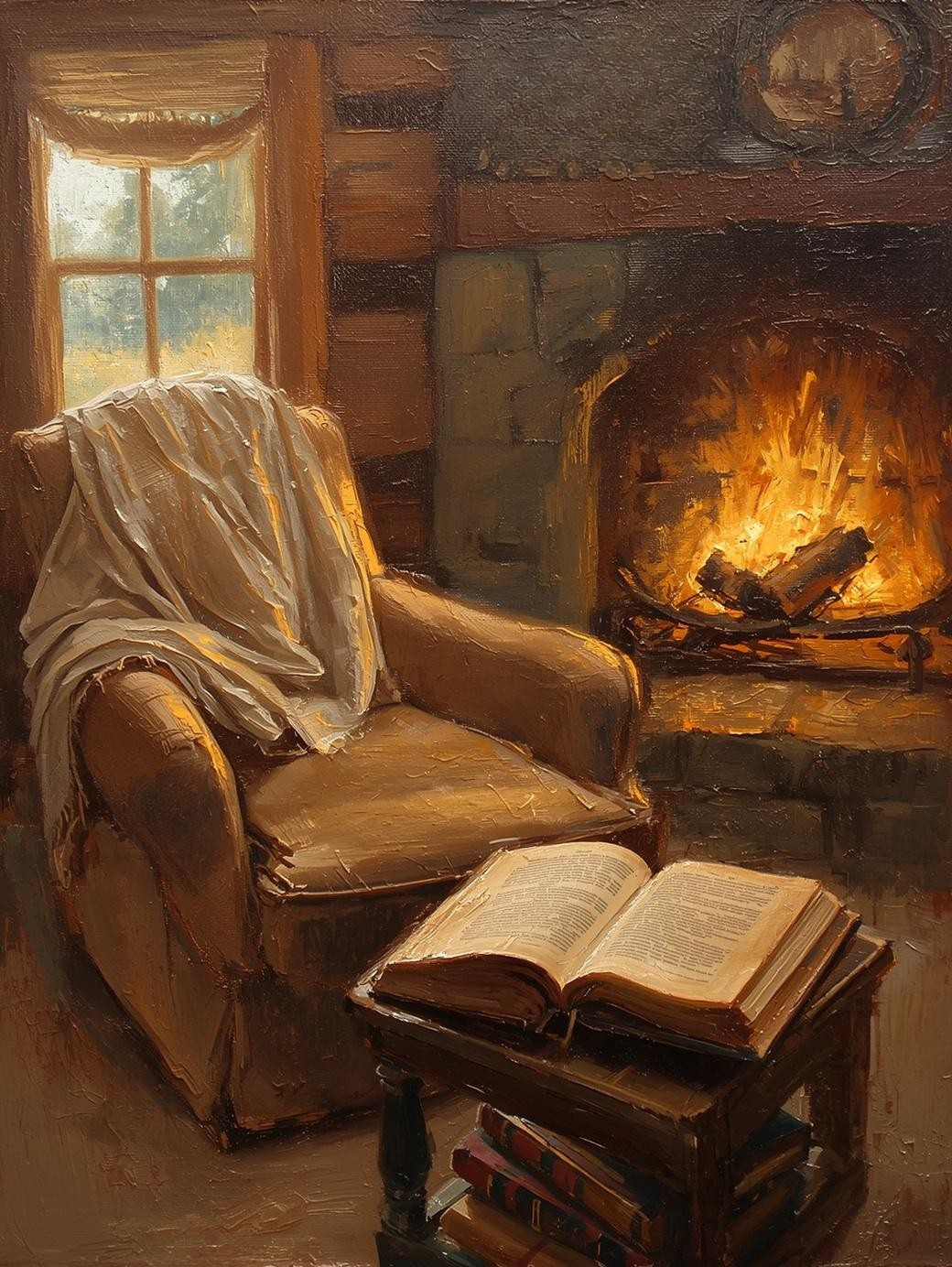 Paint by Number Cozy Fireplace Reading Corner with Armchair – Paint by Number Kit for Adults