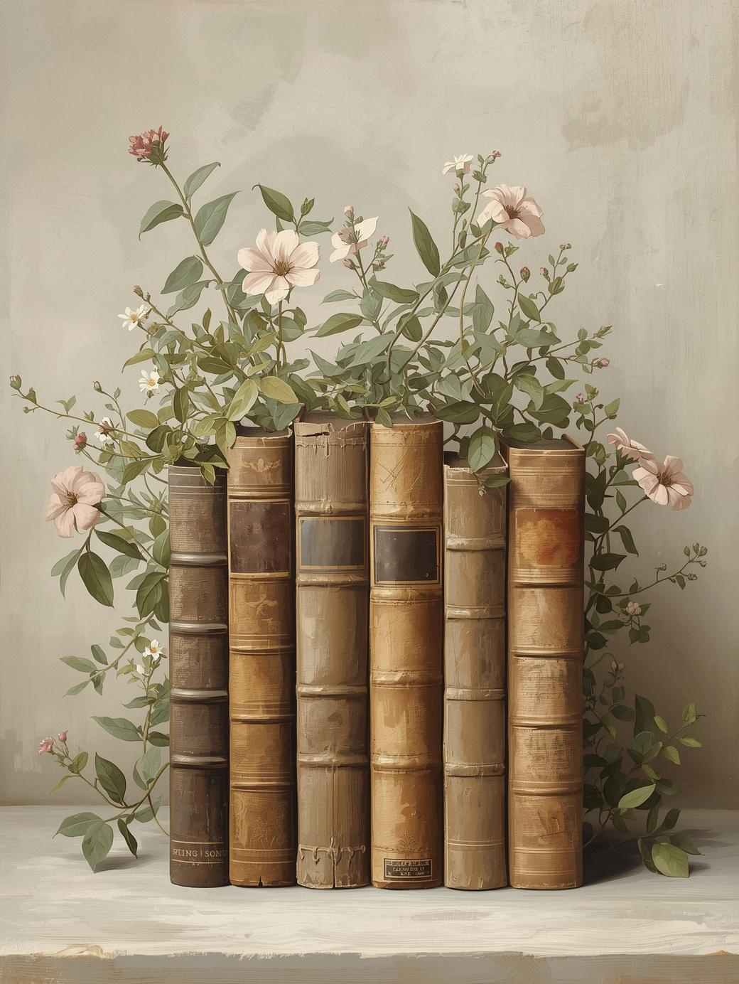 Paint by Number Vintage Books with Soft Floral Arrangement – Paint by Number Kit for Adults