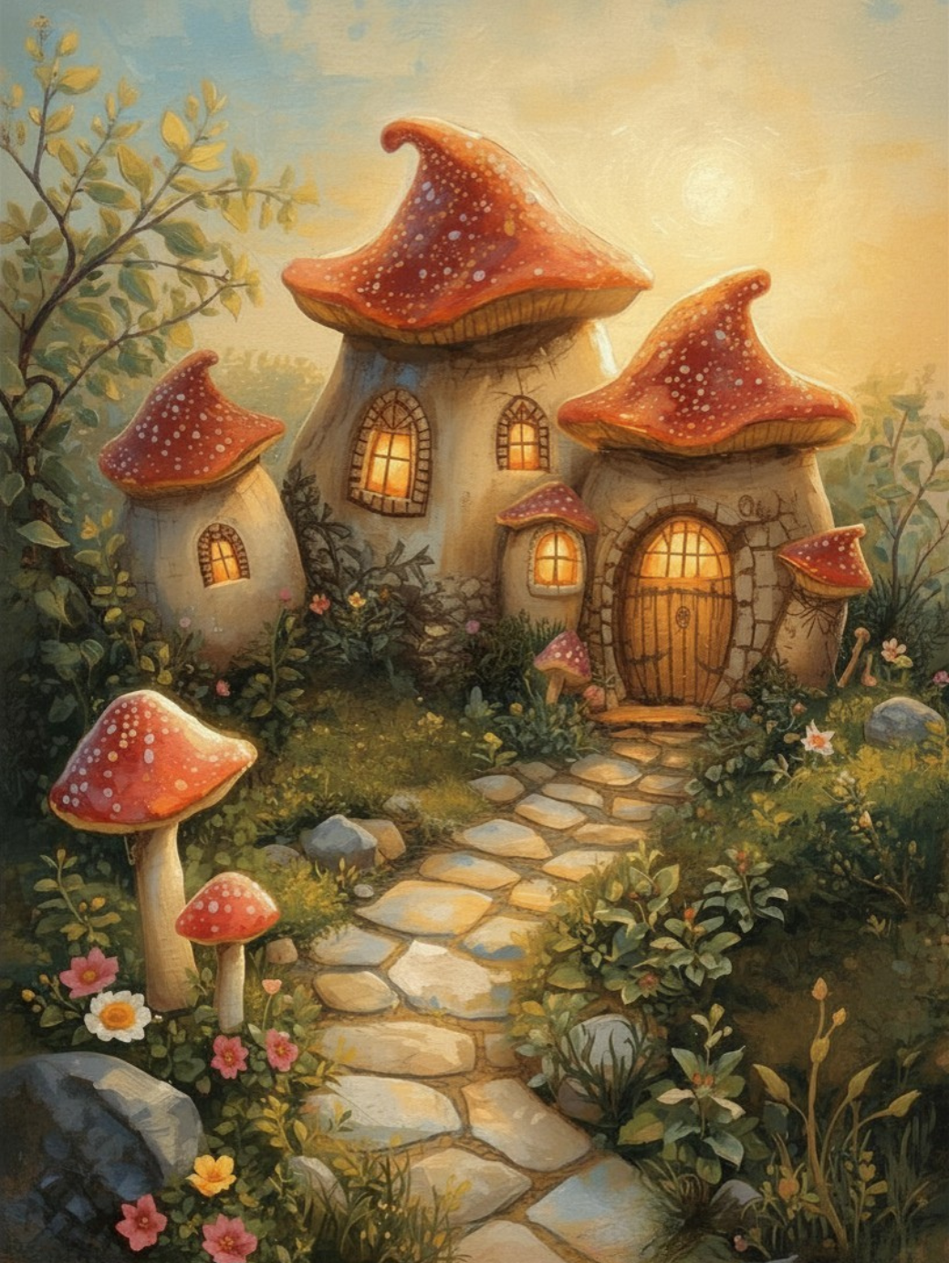 Paint by Number Whimsical Mushroom Cottage Haven – Paint by Number Kit for Adults