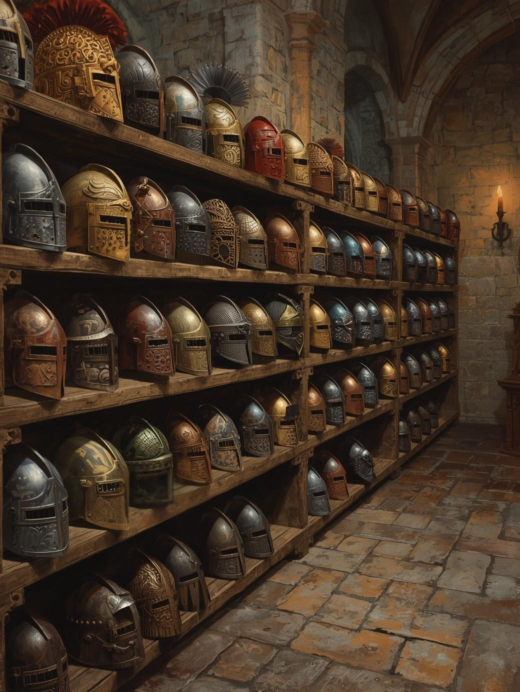 Paint by Number Knight Helm Armory Hall – DIY Adult Painting Kit