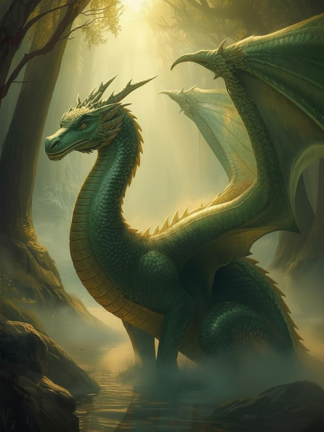 Paint by Number Green Dragon in an Enchanted Forest – Fantasy Dragon Paint by Number Kit