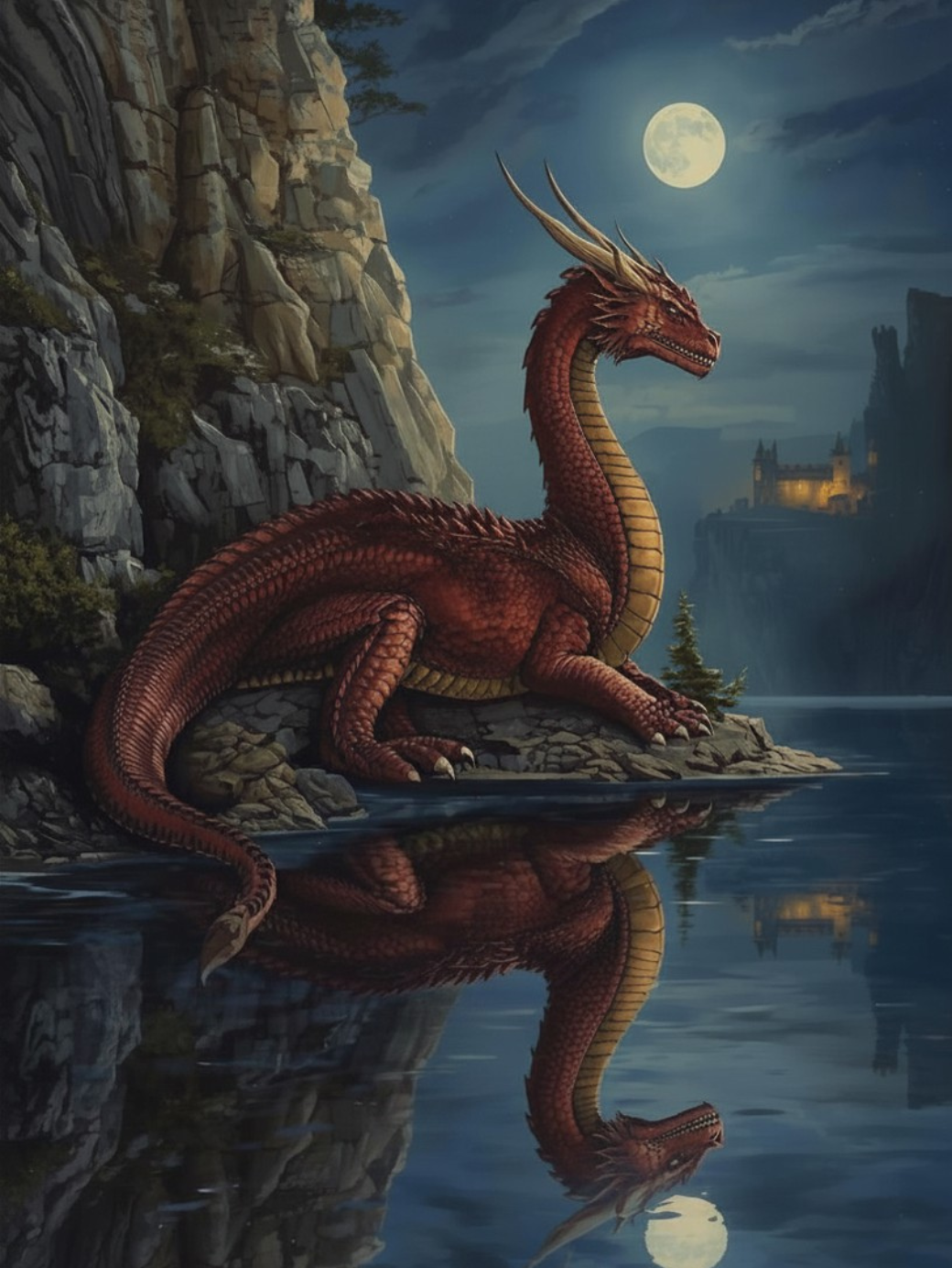 Paint by Number Red Dragon Beneath the Full Moon – Adult Painting Kit