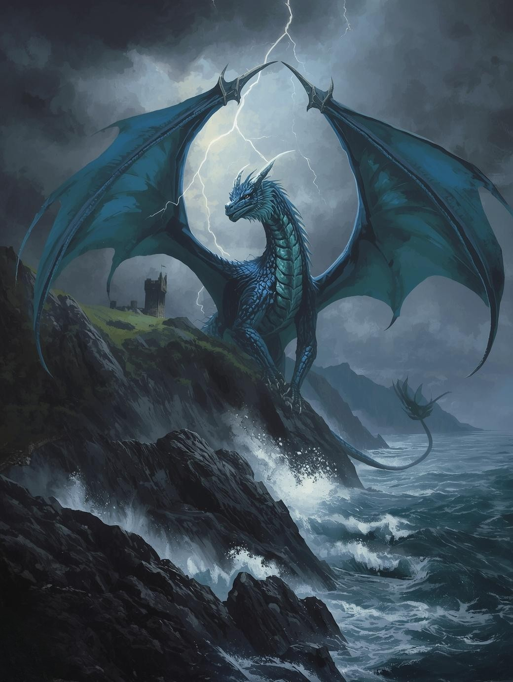 Paint by Number Stormwing Dragon by the Coast – DIY Dragon Canvas Kit