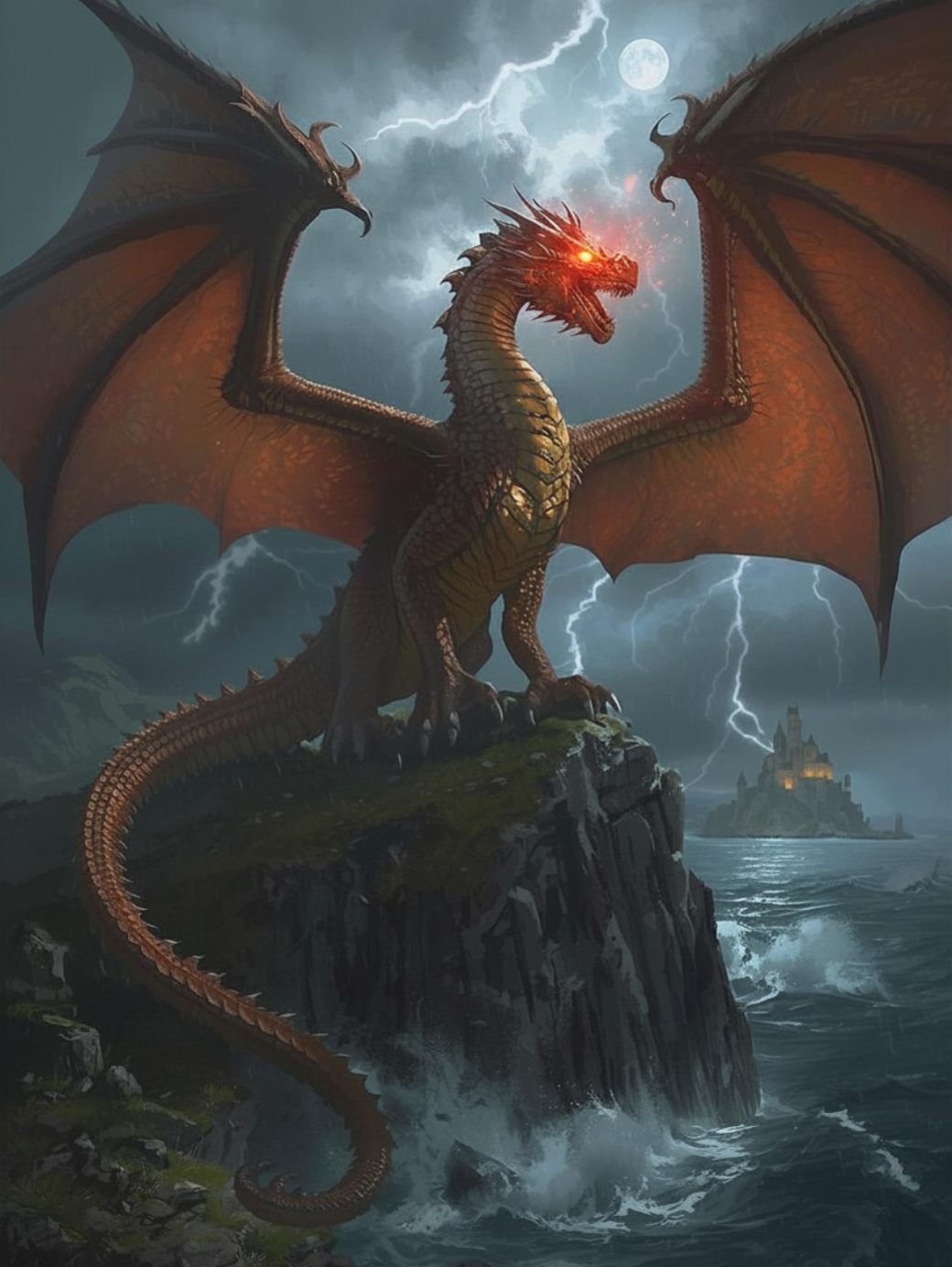 Paint by Number Lightning Dragon Above the Sea – Paint by Number Kit for Adults