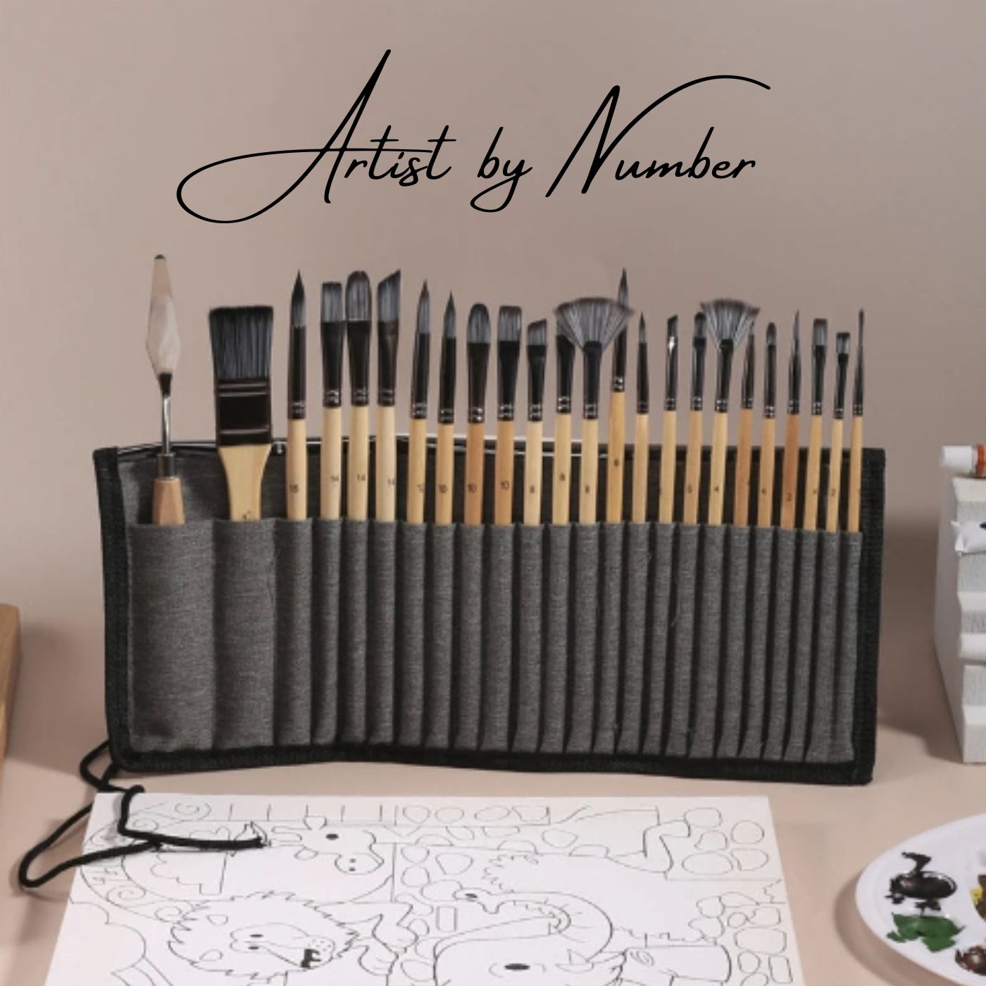 24 Piece Premium Artist Paint Brush Set with Roll up Pouch