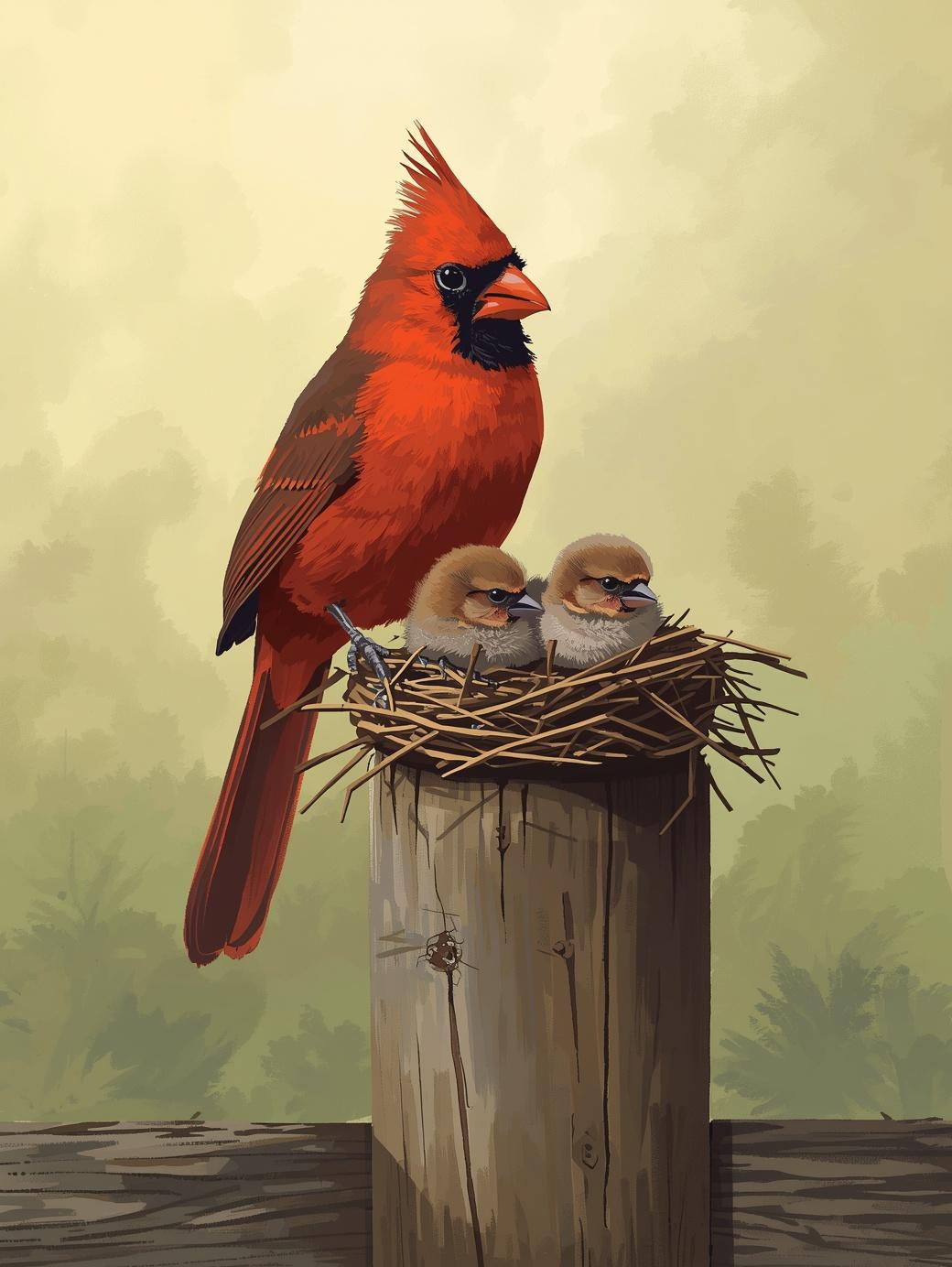 Paint by Number Cardinal with Baby Birds in Nest – Heartwarming Wildlife DIY Paint Kit for Adults