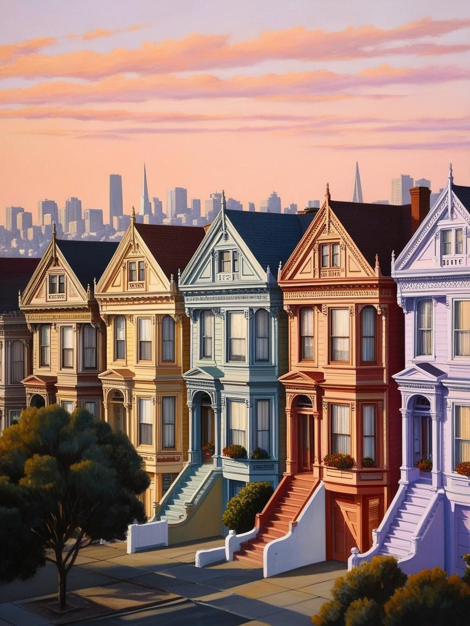Paint By Number Victorian Painted Ladies at Sunset
