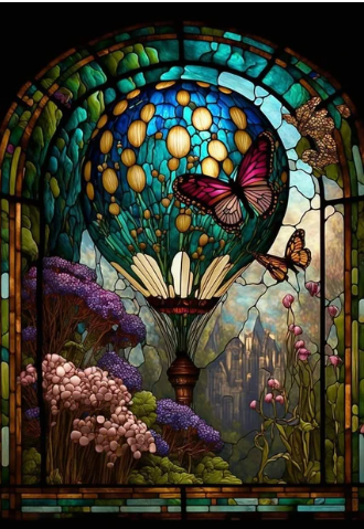Whimsical Flight Stained Glass Diamond Art with Hot Air Balloon