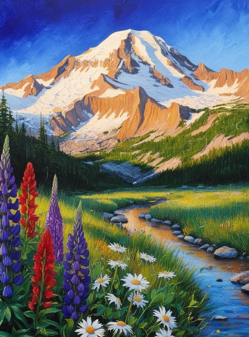 Paint by Number Mount Rainier National Park (Washington) Wildflower Meadow in Summer