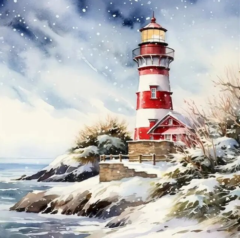 Paint by Number Winter Watchtower Lighthouse