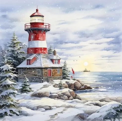 Paint by Number Winter's Embrace Lighthouse