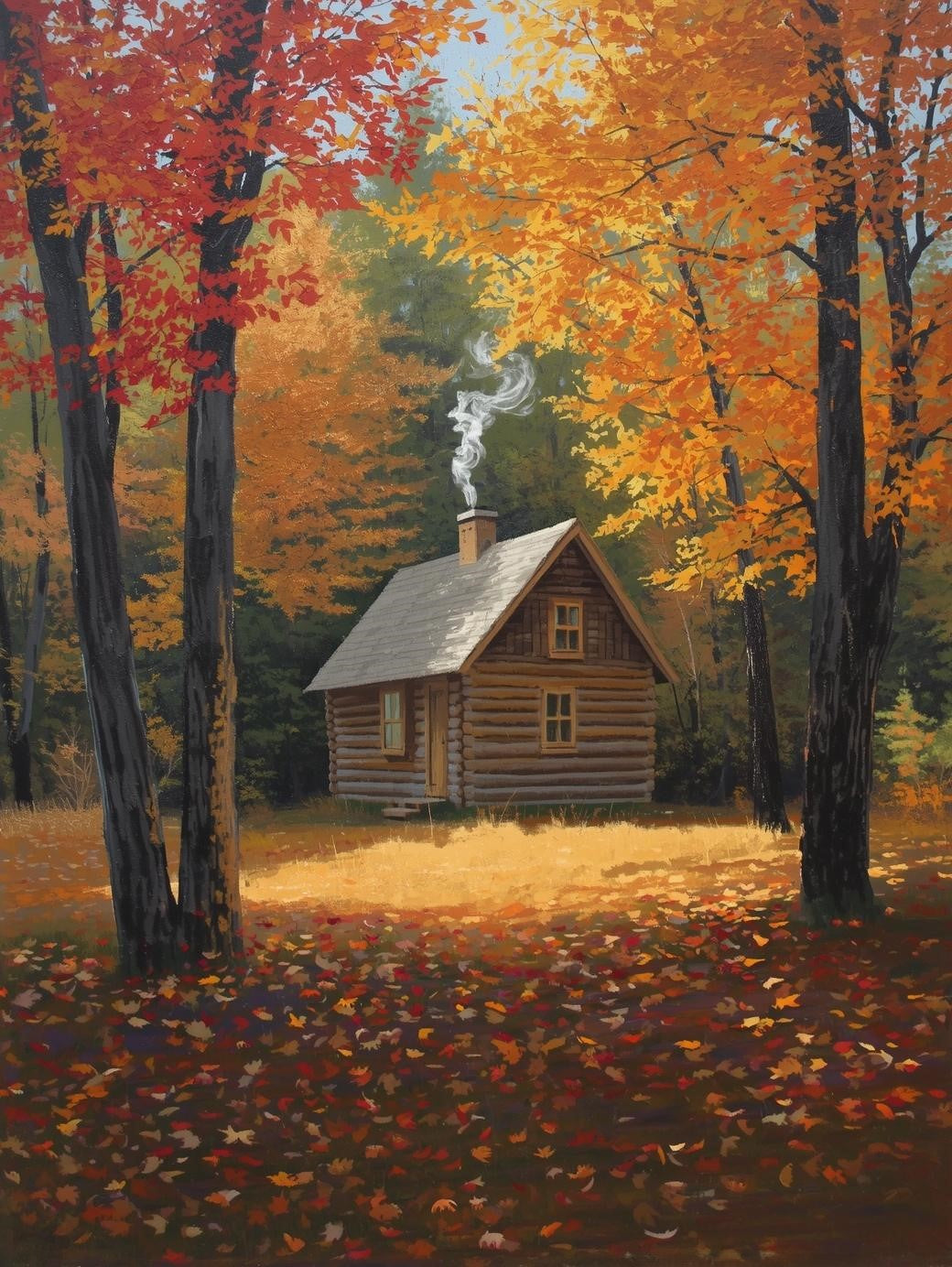Paint by Number Rustic Log Cabin in Fall Woods – Paint by Number Canvas Kit