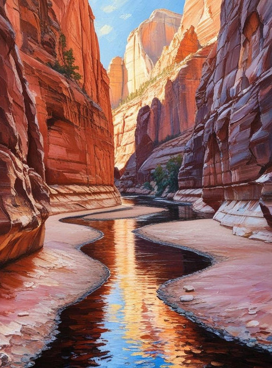 Paint by Number Zion National Park (Utah) The Narrows with Sunlight Filtering Through