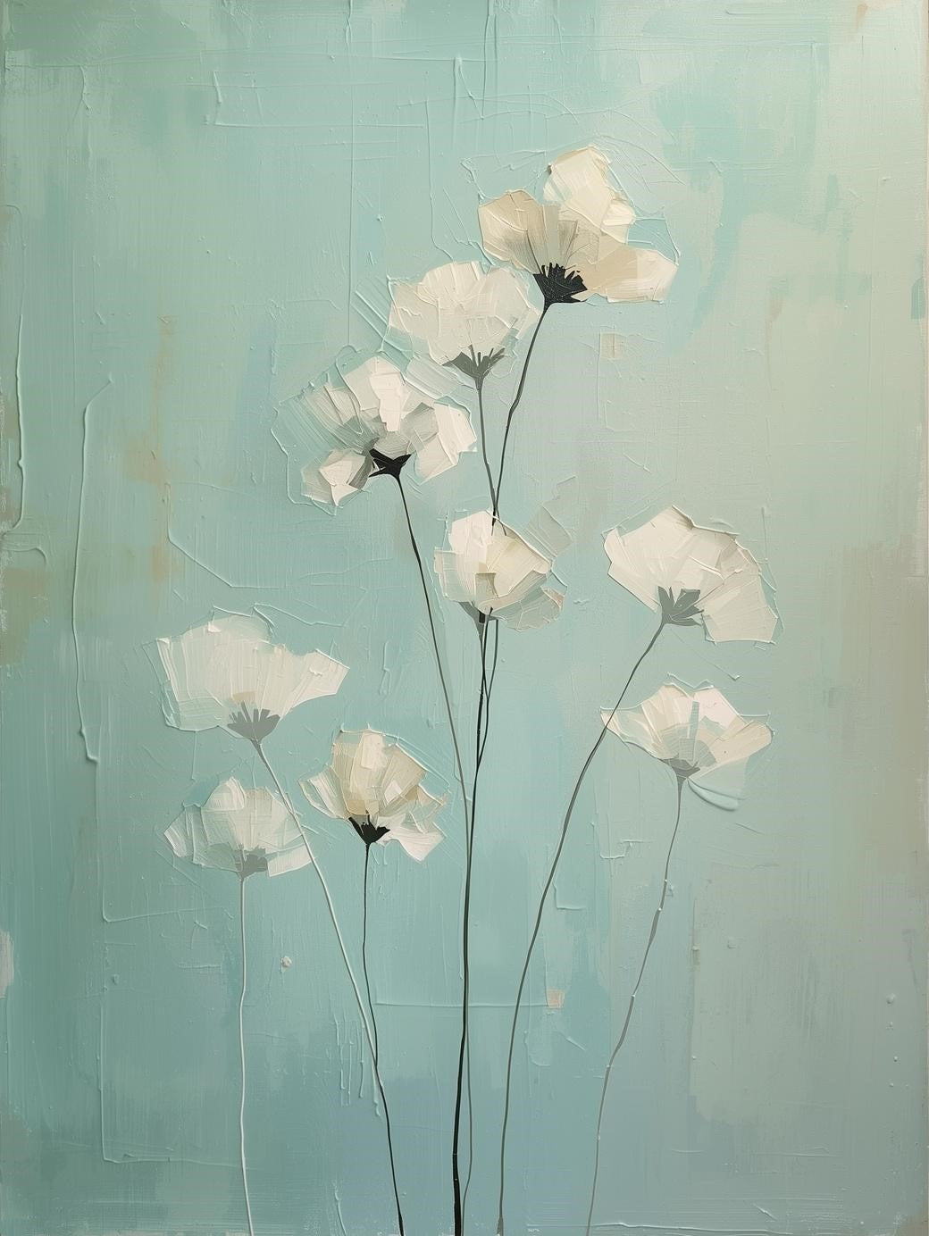Paint by Number Delicate Teal Wildflowers – Abstract Botanical Art Kit for Adults