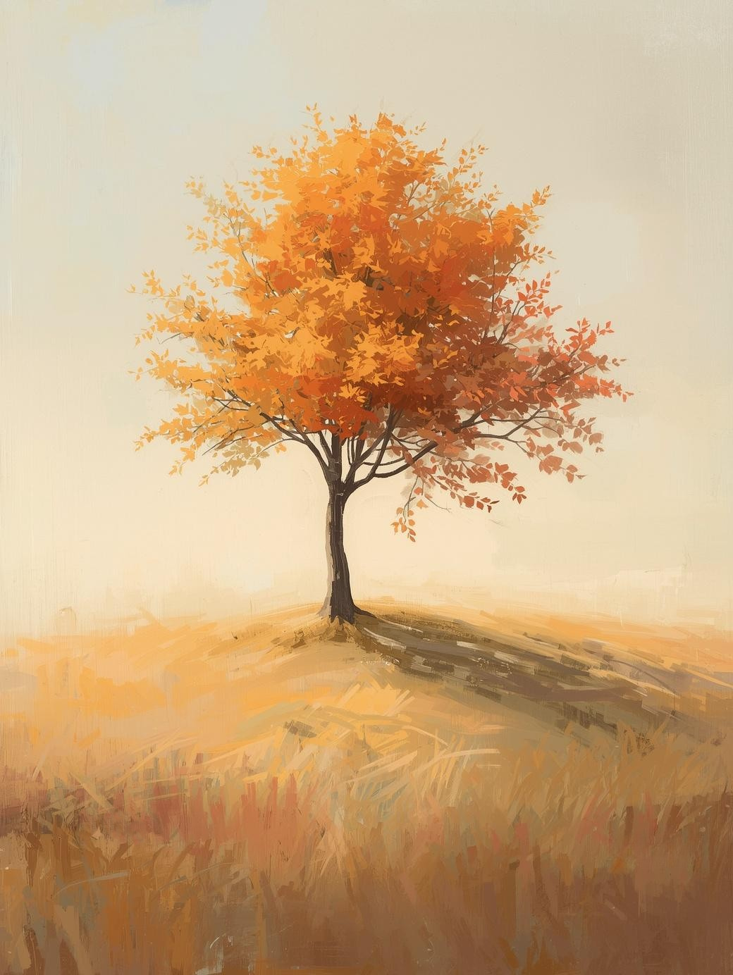 Paint by Number Lone Autumn Tree – Minimal Fall Landscape Paint by Number Kit for Adults