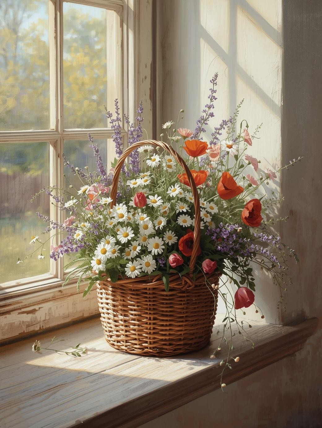 Paint by Number Rustic Wildflower Basket – Cheerful Bloom Canvas DIY Kit for Home Decor