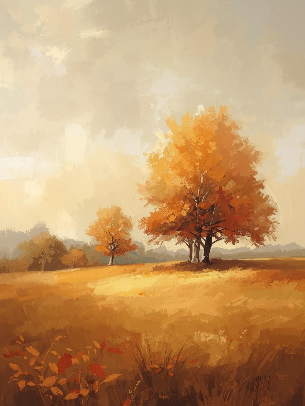 Paint by Number Autumn Tree in Open Field - DIY Canvas Paint by Number Kit