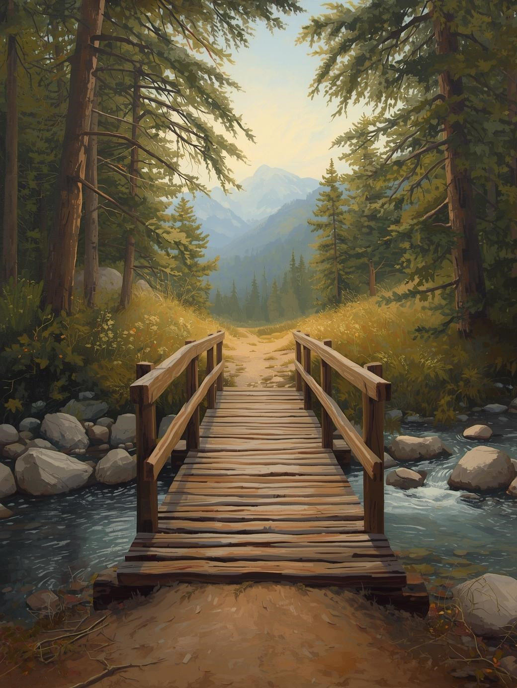 Paint by Number Forest Path with Wooden Bridge - Paint by Number Kit for Adults