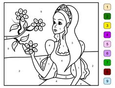 Free Color By Number Princess Picking Flowers