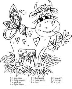 Free Color By Number Cow in a Meadow