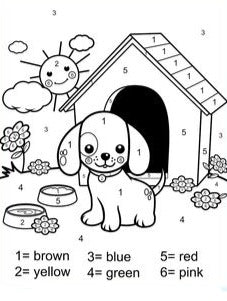 Free Color By Number Puppy in Dog House