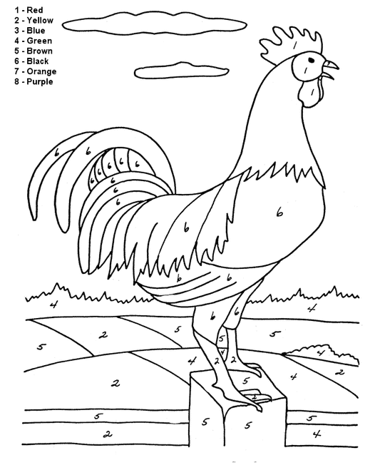 Free Color By Number Rooster