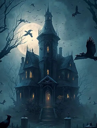 Paint by Number Haunted House in the Moonlight