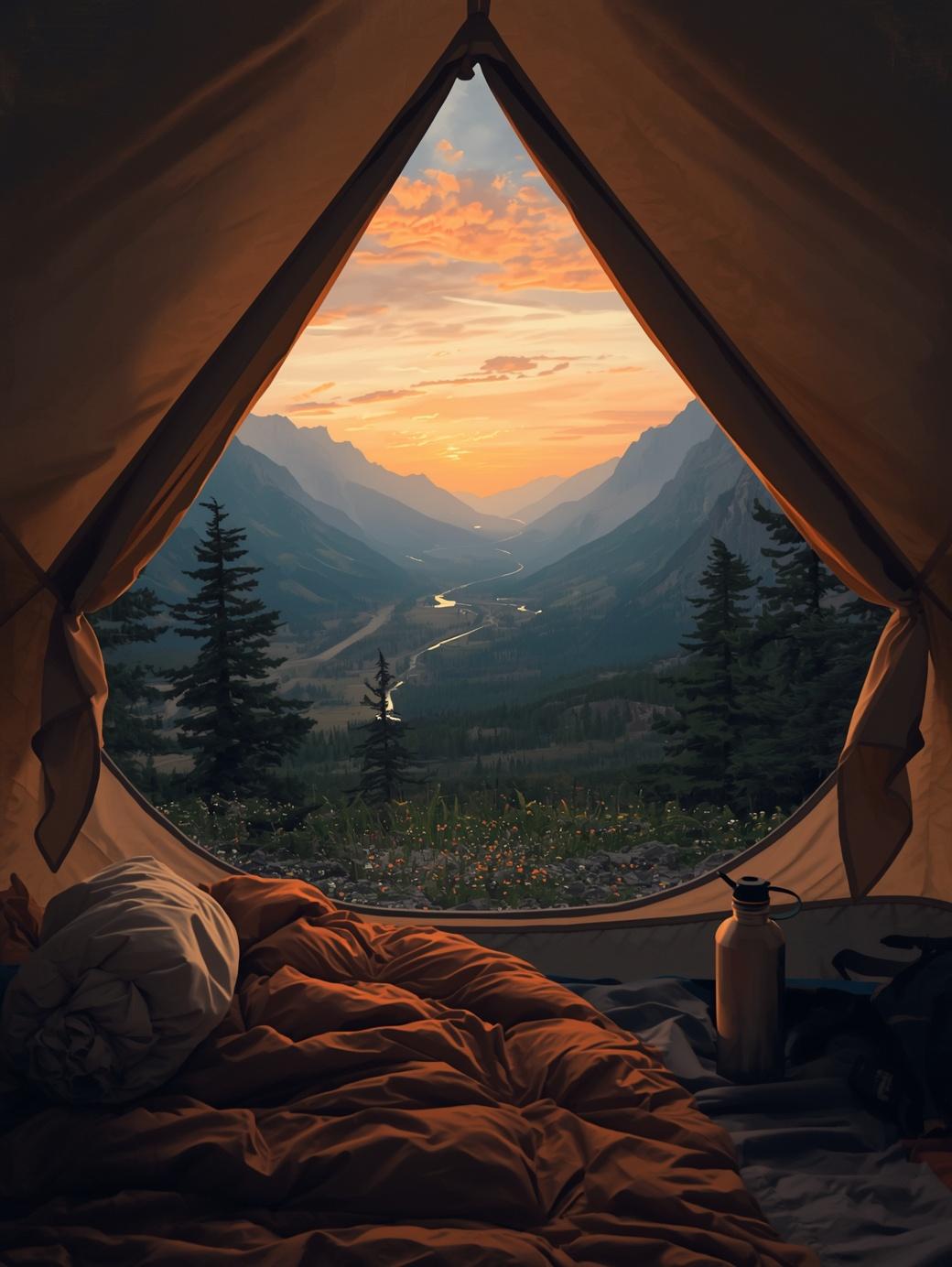 Paint by Number Sunset Mountain View from Tent - DIY Canvas Paint by Number Kit
