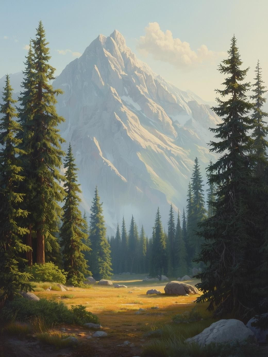 Paint by Number Mountain Meadow with Pine Trees - DIY Canvas Paint by Number Kit