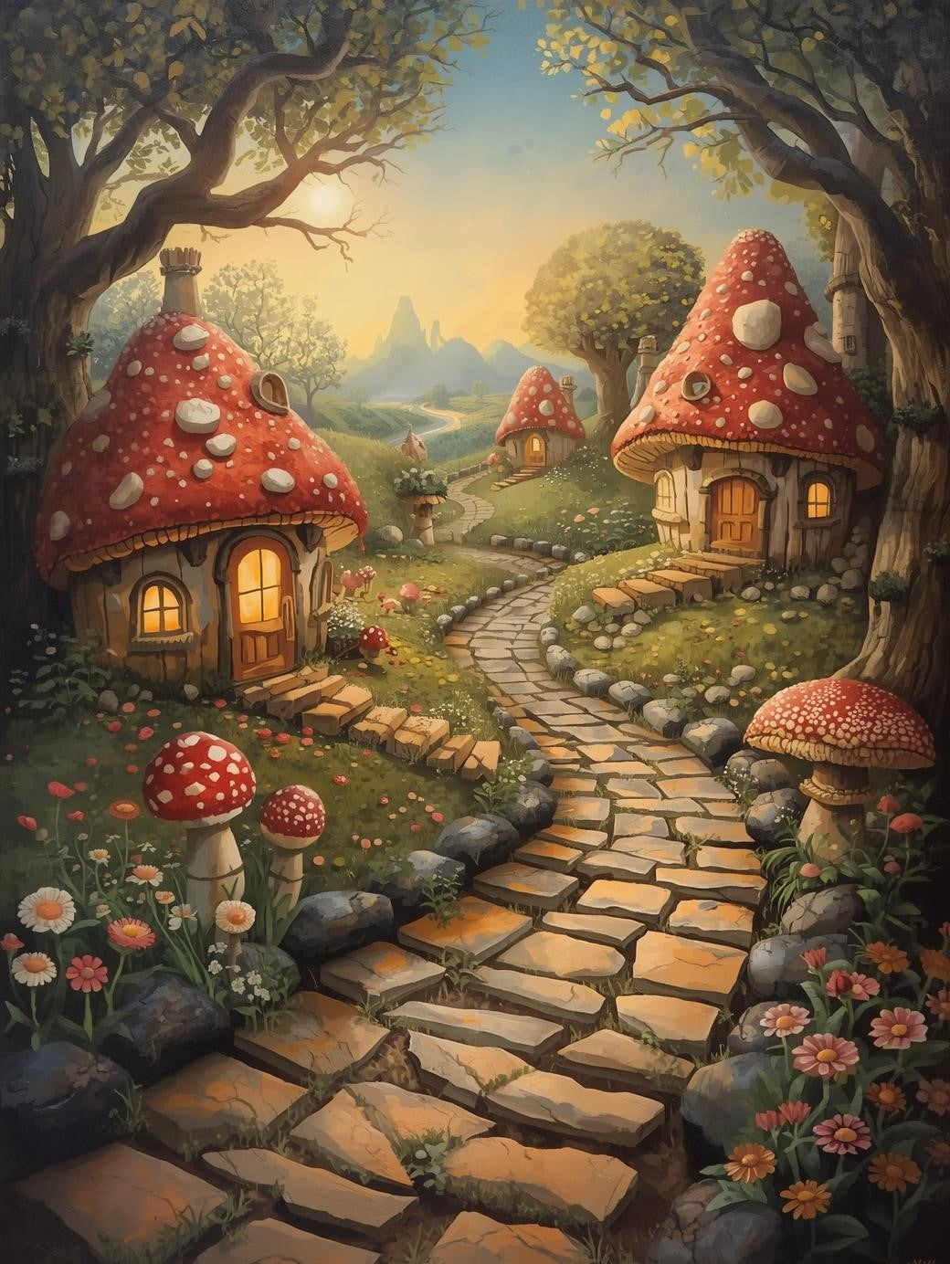 Paint by Number Sunset Mushroom Path – Paint by Number Kit for Adults