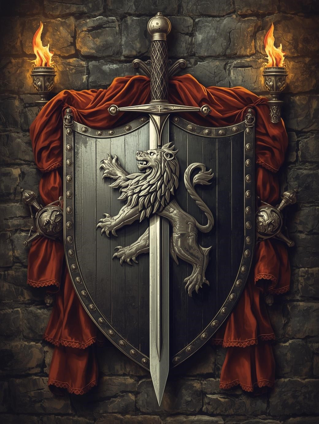 Paint by Number Medieval Lion Shield and Sword – Paint by Number for Adults
