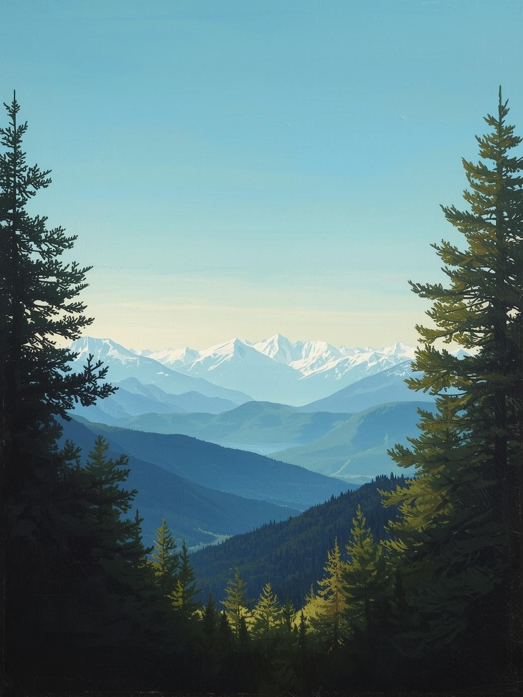 Paint by Number Mountain Valley Framed by Pines - DIY Canvas Paint by Number Kit