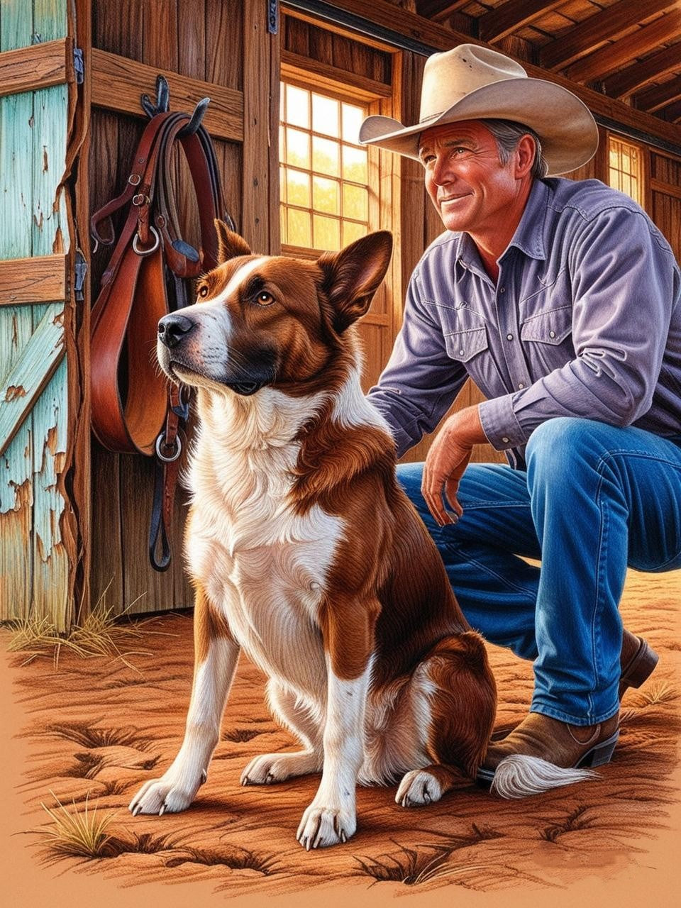 Paint by Number Loyal Eyes: Cattle Dog & Rancher