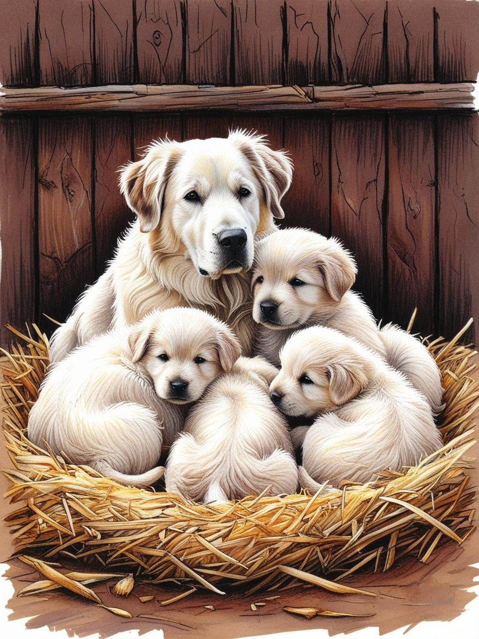 Paint by Number Great Pyrenees and Adorable Pups