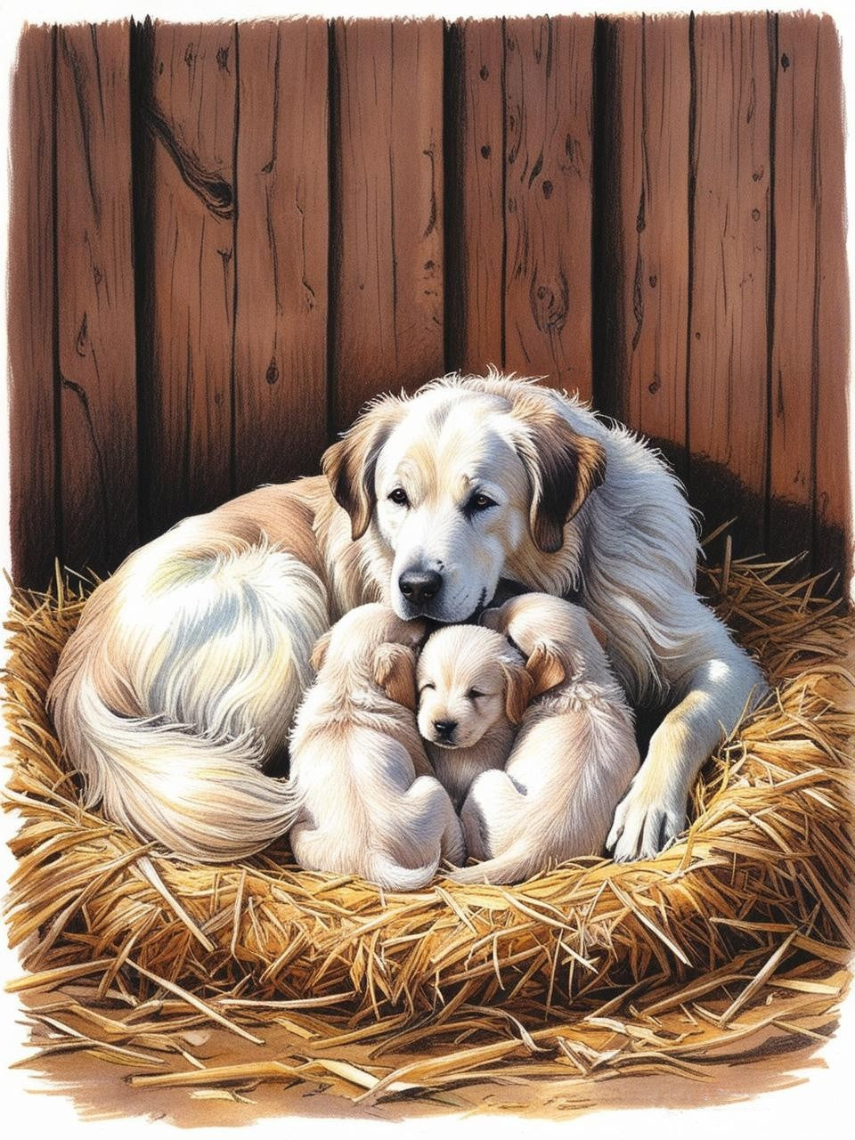 Paint by Number Loving Protector: Great Pyrenees and Pups
