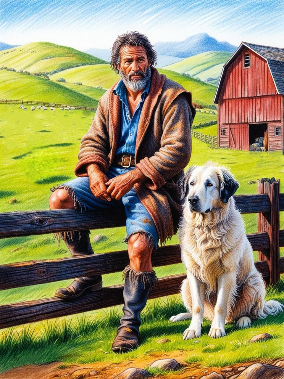 Paint by Number Guardian of the Land: Shepherd & Great Pyrenees