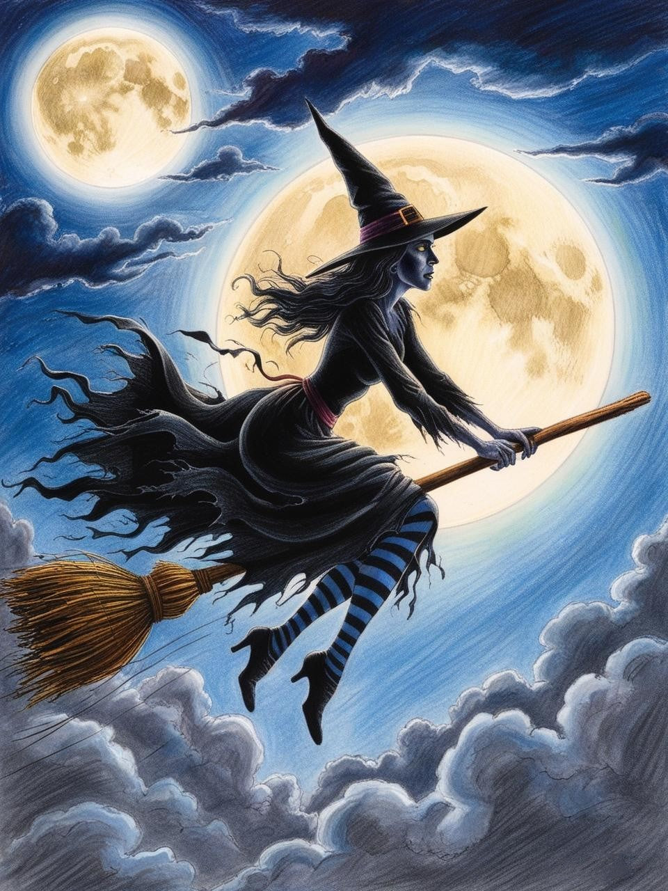 Paint By Number Magical Witch Riding Her Broomstick