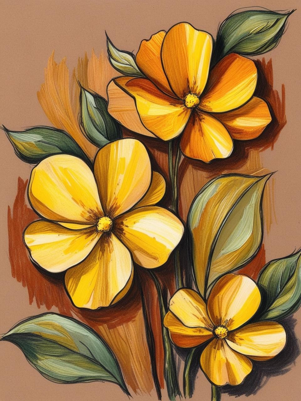 Paint By Number Golden Aura: Abstract Florals in Warm Tones