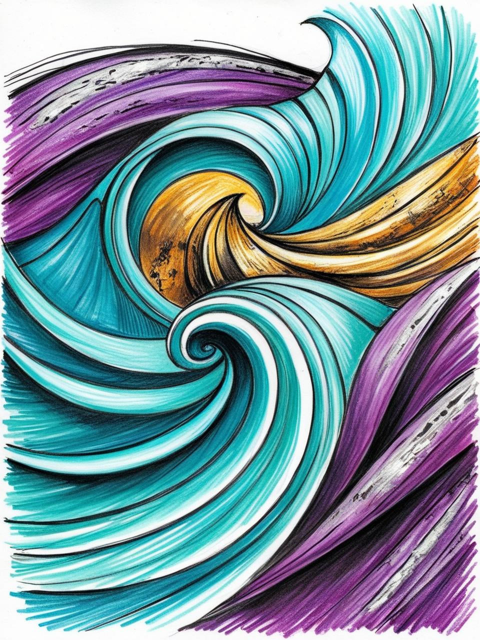 Paint By Number Golden Tides: A Fluid Wave Abstract