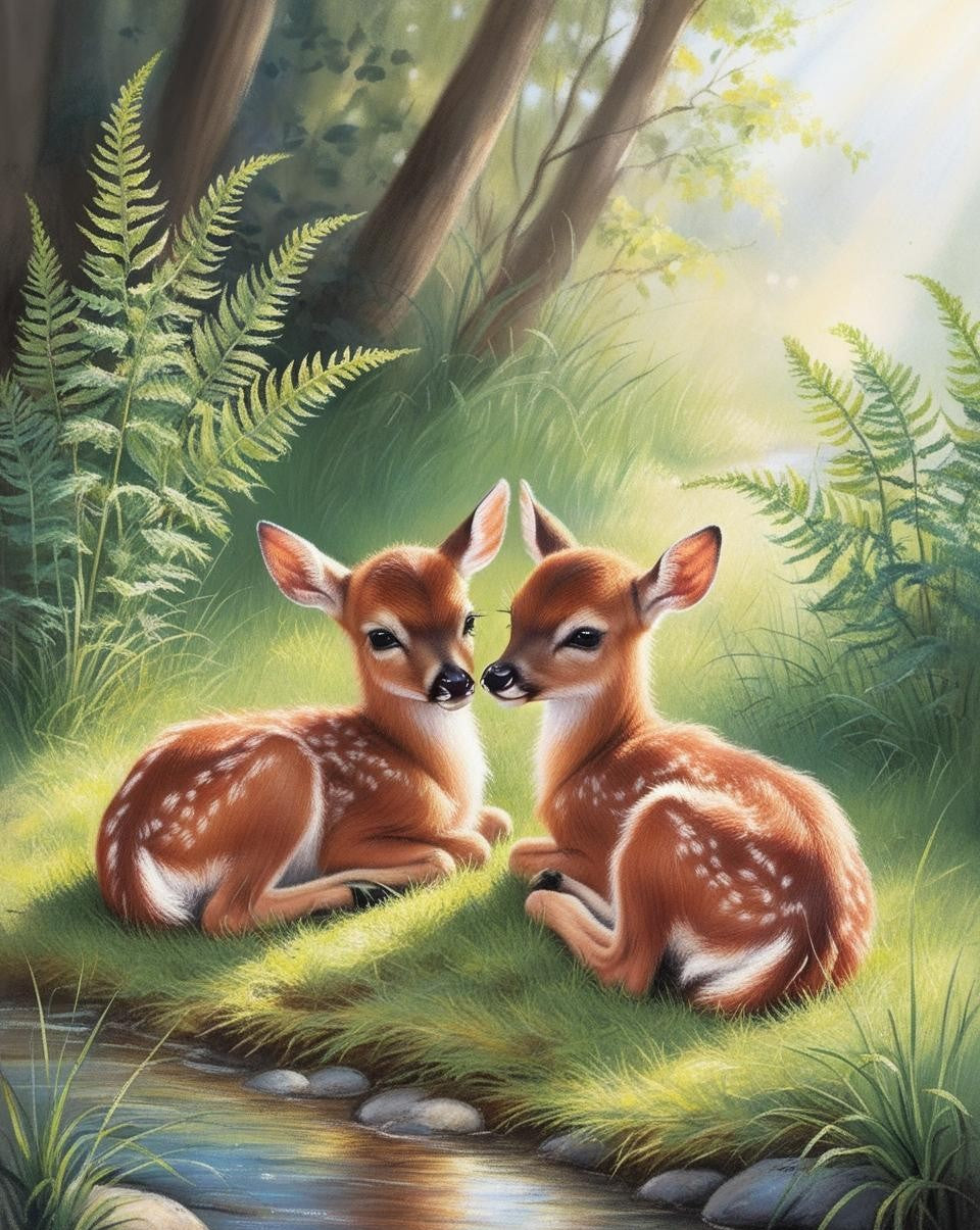 Paint By Number Fresh Beginnings: Newborn Fawns in Tranquil Nature