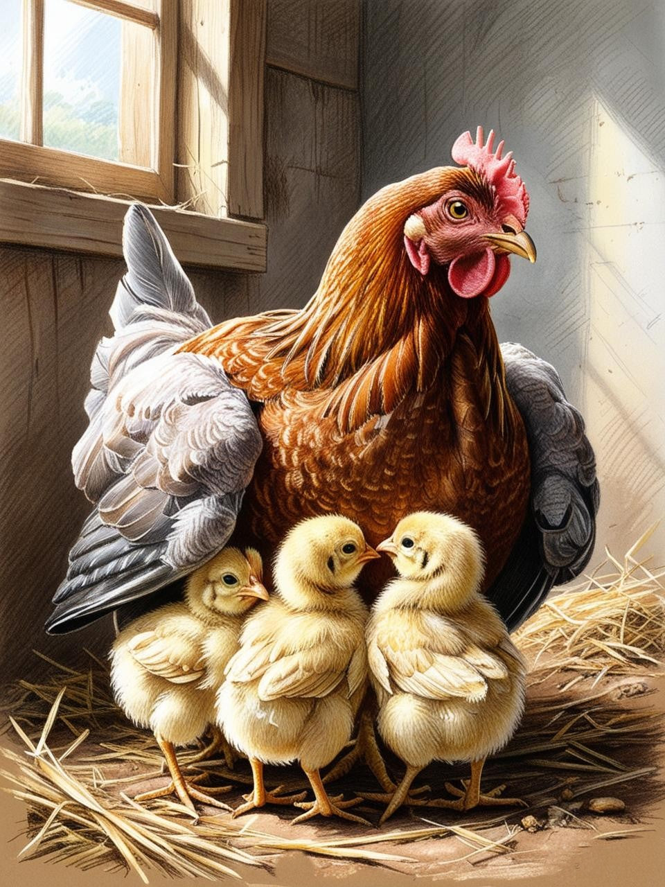 Paint by Number Hen and Baby Chicks