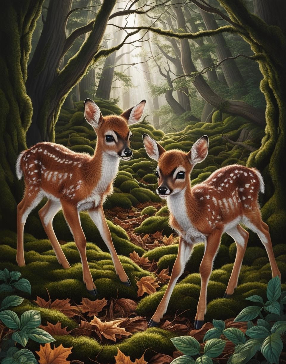 Paint By Number Gentle Newborn Fawns in a Peaceful Forest