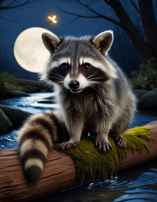 Paint By Number Adventurous Raccoon in a Quiet Forest Scene